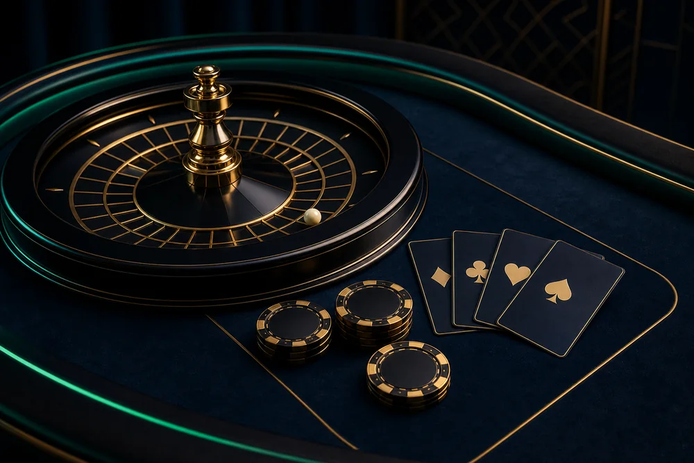 Bàn casino G28 với ánh sáng xanh ngọc và vàng